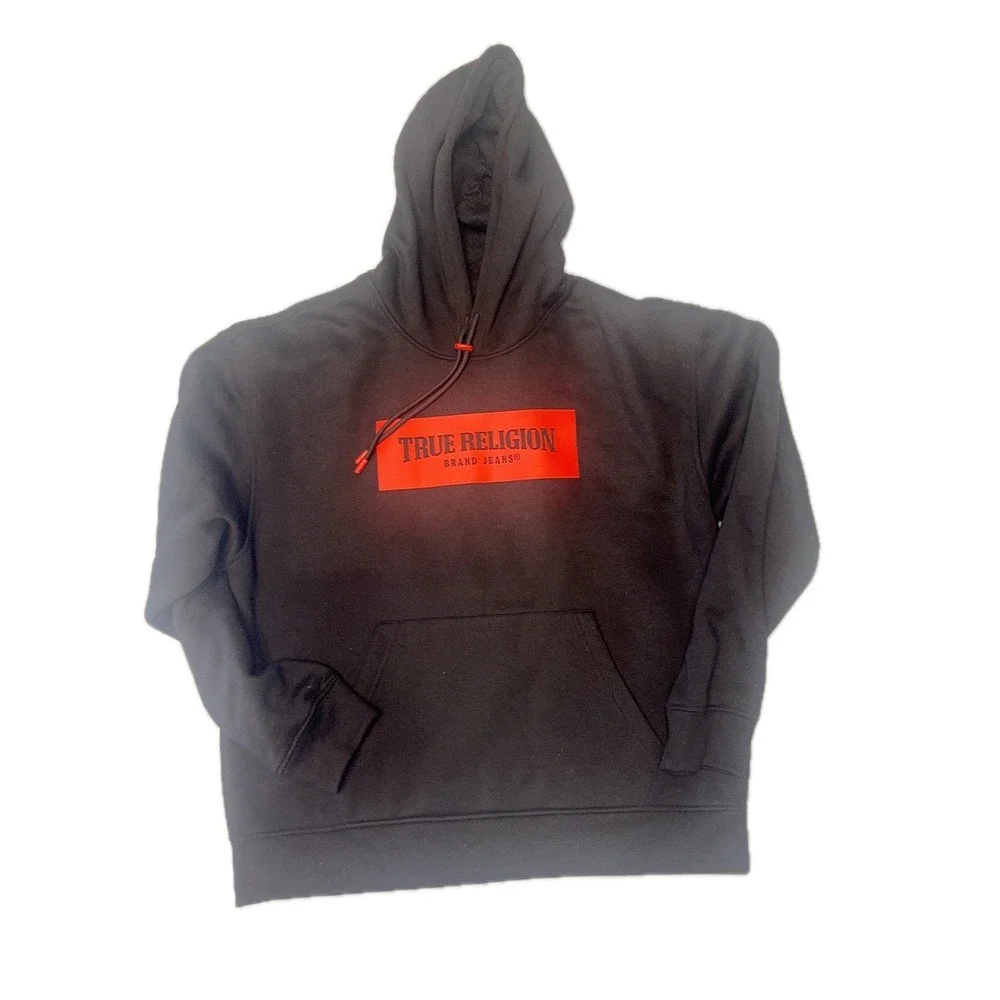 True Religion Brand Jeans Black Hoodie With Red Box Logo Size M‎
